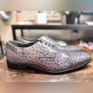 Stacy Adams Amori Ostrich Quill Oxford Gray Toe Leather Shoes size 12